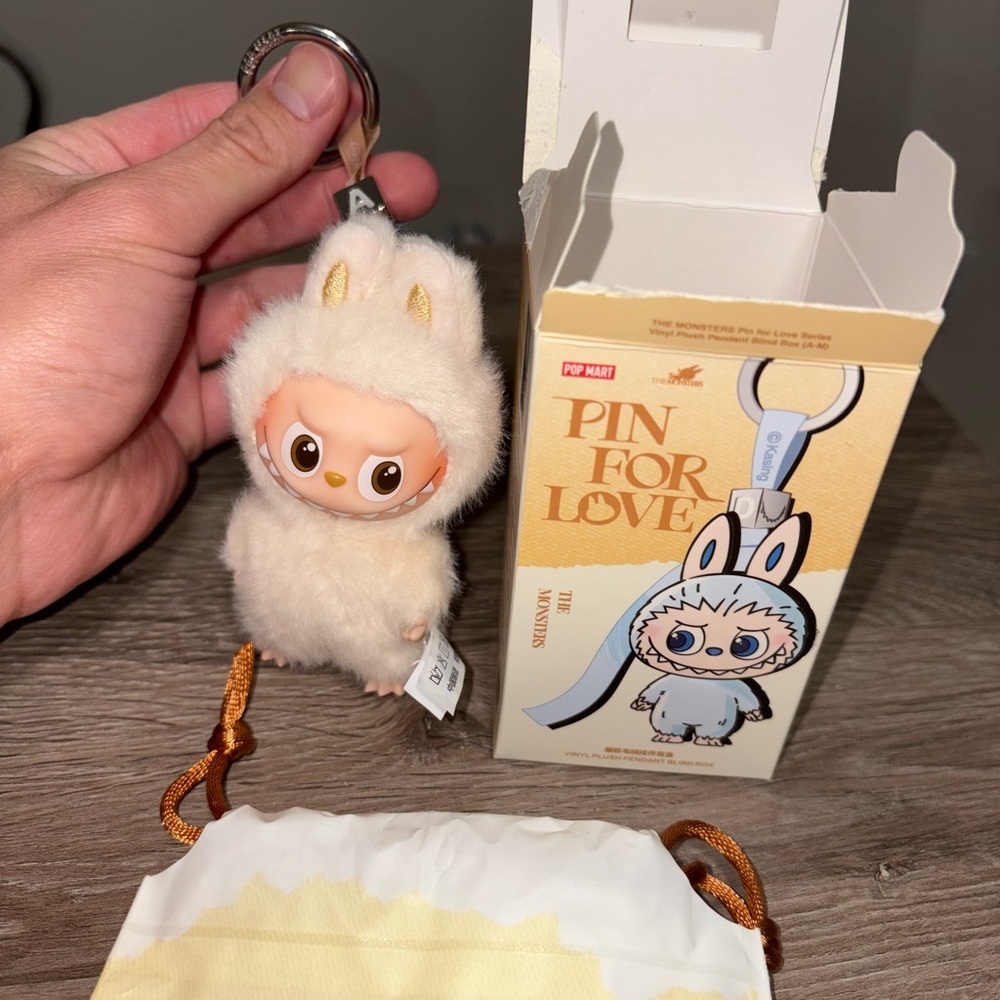 POP MART Labubu V4 The Monsters Pin For Love Alphabet Plush Pendant - Letter A